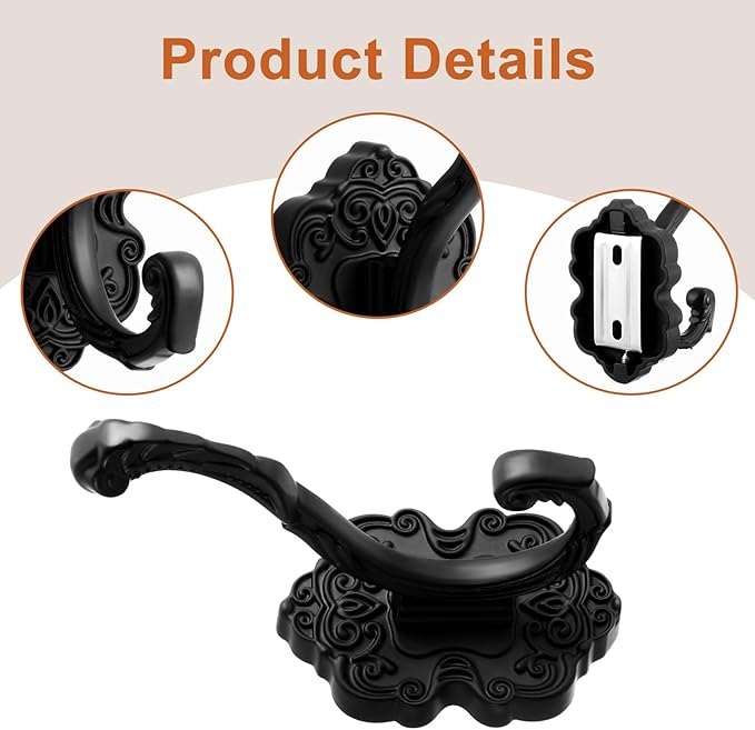 Zonon 8 Pcs Black Wall Hooks Set Vintage Coat & Towel Hooks