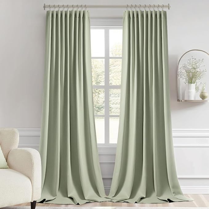 MIULEE Back Tab Sage Green Curtains 108 Inch Long 2 Panels Set