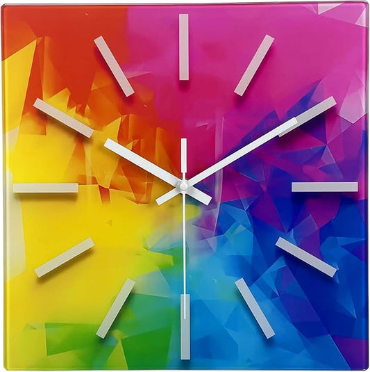 Square Glass Wall Clock Silent Analog Wall Clocks Battery Operated 12 Inch