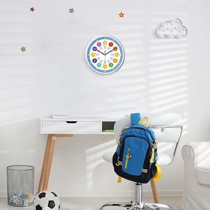 XFM Colorful Kid Wall Clock 12 Inch Silent Non Ticking Quartz Battery Operated