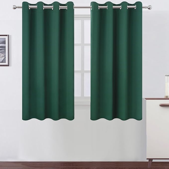 LEMOMO Blackout Curtains 66 x 54 Inch Long Dark Green Curtains Set of 2 Panels