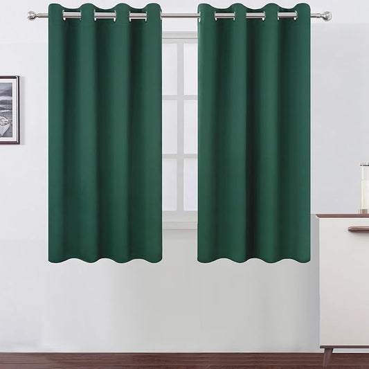 LEMOMO Blackout Curtains 66 x 54 Inch Long Dark Green Curtains Set of 2 Panels