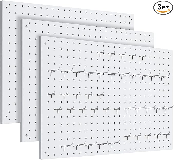 Peg Board, 3 Pack Metal Pegboard Panels White Pegboards Wall Organizer
