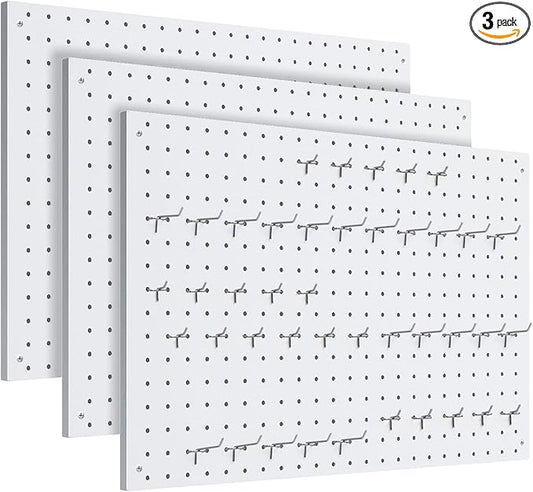 Peg Board, 3 Pack Metal Pegboard Panels White Pegboards Wall Organizer