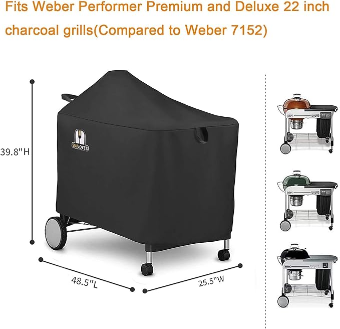 Grill Cover for Weber Performer Deluxe Charcoal, 22 Inch BBQ Covers, Premium Heavy Duty Waterproof Accessories for Weber 7152 Performer Charcoal Grills with Handles