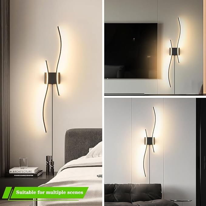 Daunton Modern Black Plug in Wall Sconces Set of 2