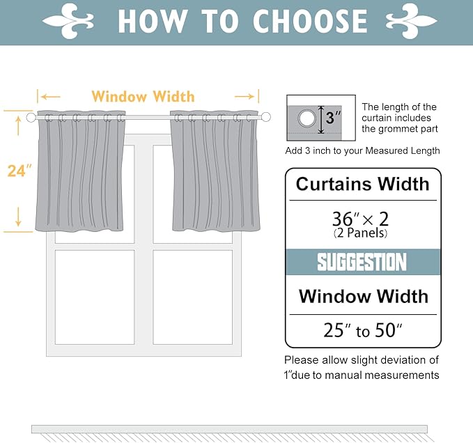 ChrisDowa Small Window Curtains 24 inches Long