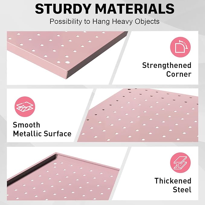 Peg Board, 2 Pack Metal Pegboard Panels Pink Pegboards Wall Organizer