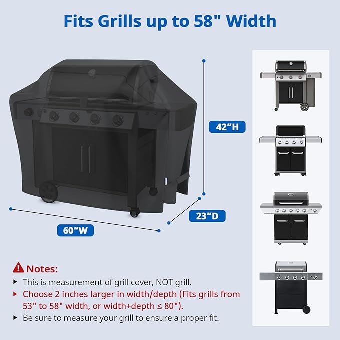 SunPatio Gas Grill Cover 60 Inch, Outdoor Heavy Duty Waterproof Barbecue Gas Cover, UV and Fade Resistant, All Weather Protection Compatible for Weber Charbroil Brinkmann Grills and More, Black