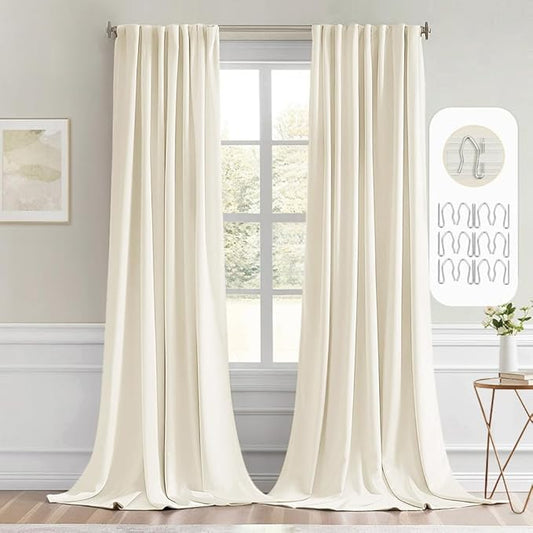 MIULEE Birch Back Tab Blackout Curtains 120 Inch Long 2 Panels Set