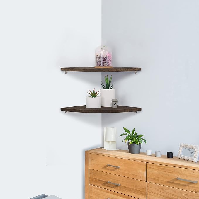 JORIKCHUO 12 inch Corner Wall Shelf, Round End Wall Mounted Floating Shelf