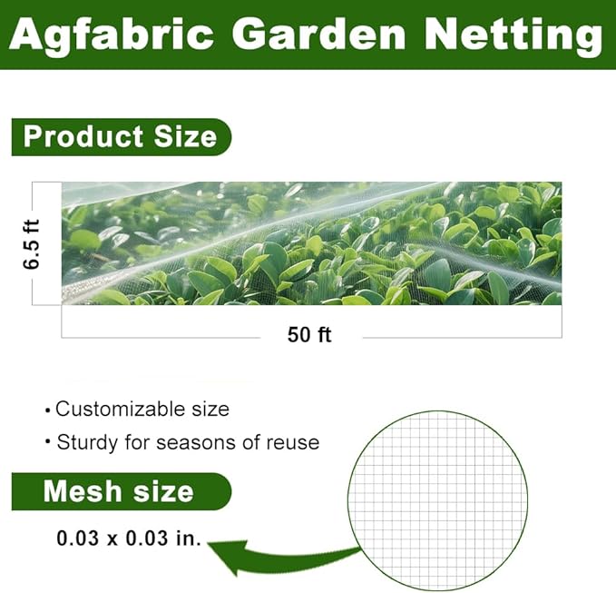 Agfabric Garden Netting Barrier Net, Bird Netting for Garden Trees Vegetable and Plants 6.5'x50', White