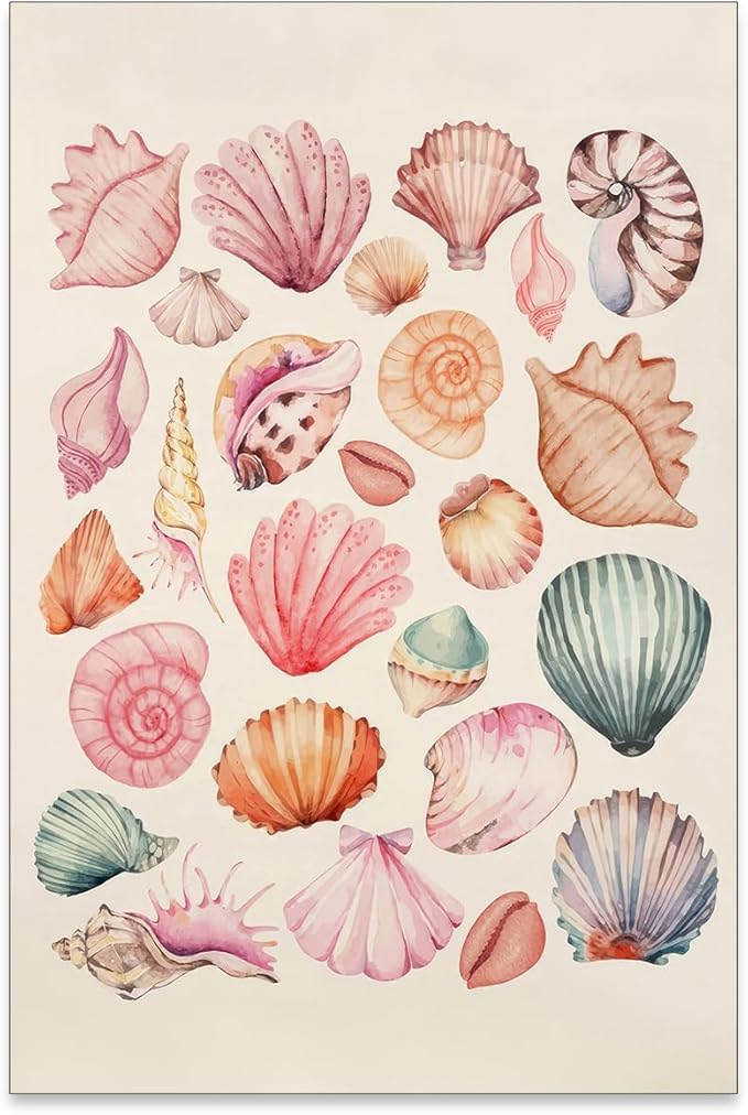 Pink Seashell Posters Coastal Cowgirl Canvas Wall Art Trendy Beach Starfish
