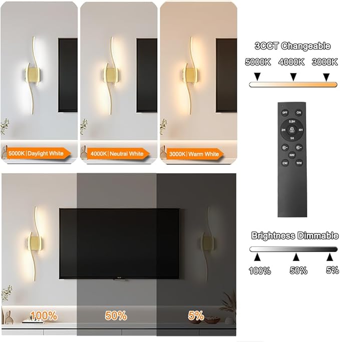 Battery Operated Wall Sconce Set of 2, Dimmable Cordless Battery Wall Sconces