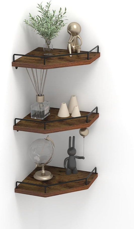 Trwcrt Corner Shelf Wall Mounted Set of 3, Floating Wall Shelves Rustic Wooden
