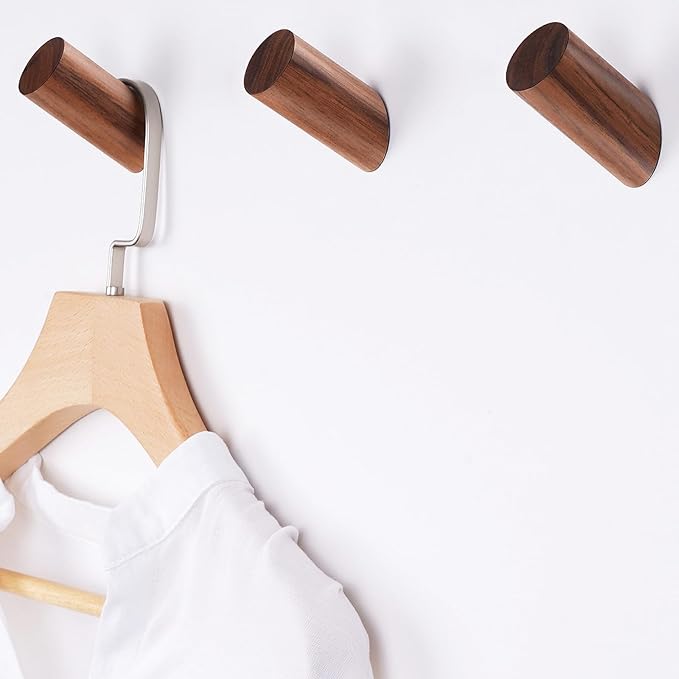 Felidio Wood Wall Hooks, 3 Pack Rustic Coat Hook Wall-Mounted, Decorative Hooks