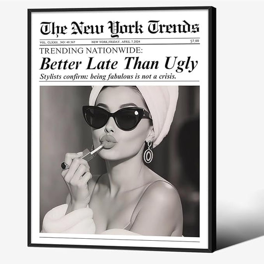 Trendy Newspaper Black Framed Posters Better Late Than Ugly Wall Art Vintage