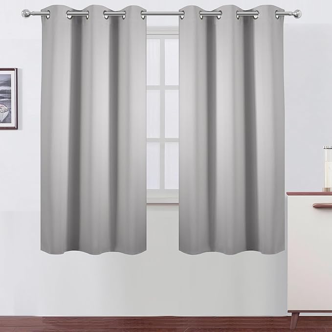 LEMOMO Light Grey Blackout Curtains 42 x 54 Inch Length Set of 2 Panels Grommet
