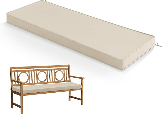 Summsun Outdoor Bench Cushion: Waterproof and Fade Resistant Patio Furniture Cushions - Non-Slip Bench Pad Cushion with Removable Cover for Garden Swing Porch Sofa Settee, 45 x 18 Inch, Beige