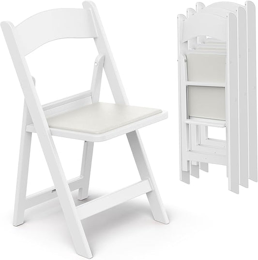 Nazhura Garden and Patio Folding Chair Set of 4 for Events and Wedding, Lightweight with Padded Seat, Water-Proof, Double Braced Frame, Non-Slip Feet, 900LB Capacity (White)