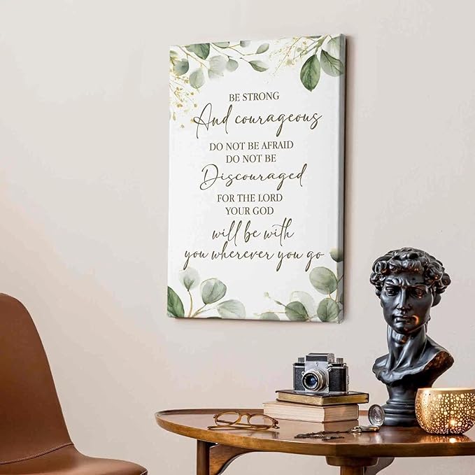 HIWX Christian Inspirational Wall Decor, Be Strong and Courageous Bible Verses