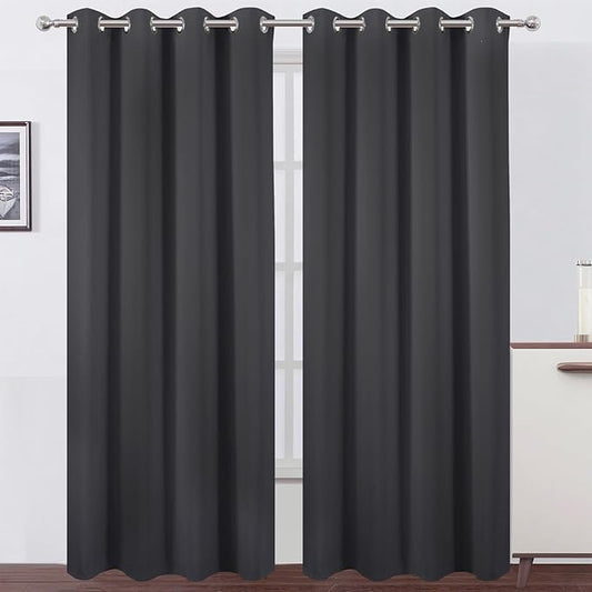 LEMOMO Blackout Curtains 52 x 84 inches Long Dark Grey Curtains Set of 2 Panels