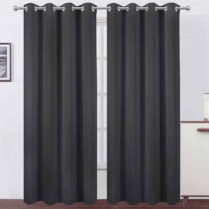 LEMOMO Dark Grey Thermal Blackout Curtains/52 x 95 Inch/Set of 2 Panels Room