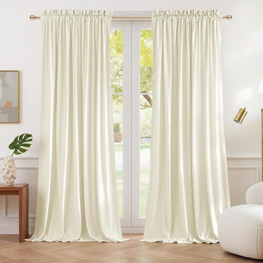 NICETOWN Ivory White Velvet Curtains 84 inches, Luxury Sound Reducing Heavy