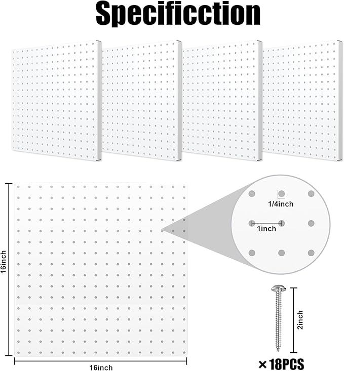 Peg Board, 16”×16”Large Heavy Duty Metal Pegboard Panels