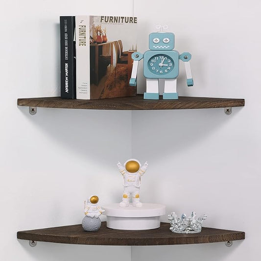 JORIKCHUO 10 inch Corner Wall Shelf, Round End Wall Mounted Floating Corner