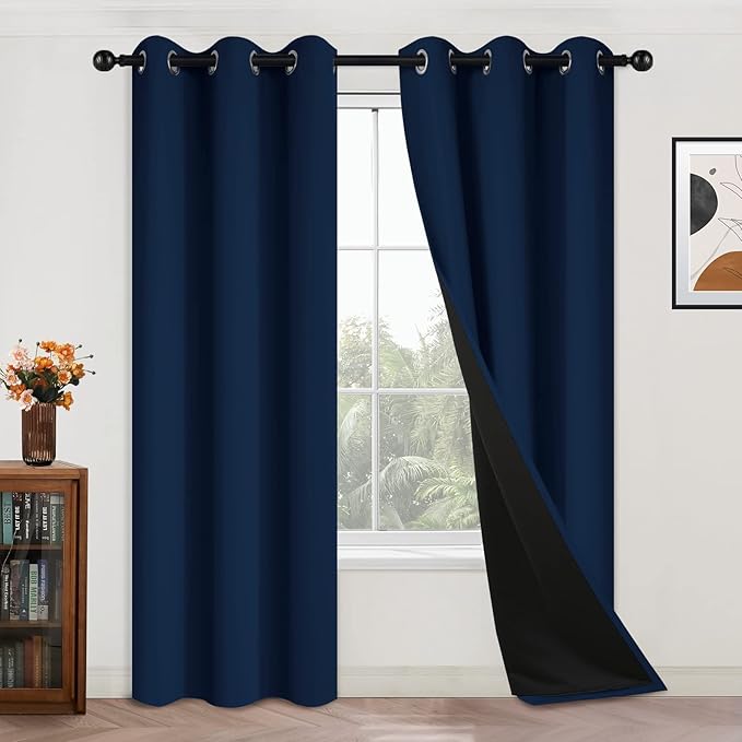 Yakamok 84 Inch Length 100% Blackout Window Curtain Panels, Full Light Blocking