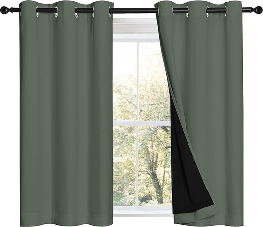 NICETOWN Dark Mallard 100% Blackout Curtains 45 inches Long, 2 Thick Layers