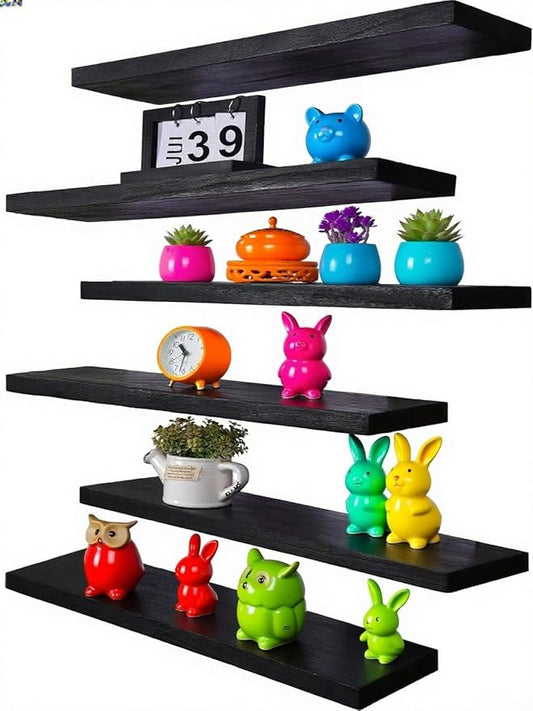 Vervida® 6 Pack Black Floating Shelves, Holds Up to 37 Lbs,