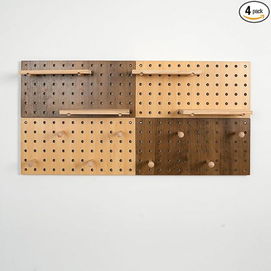 Brown & Beige Wood Pegboard Modular Display Wooden Pegboard Combination Wall