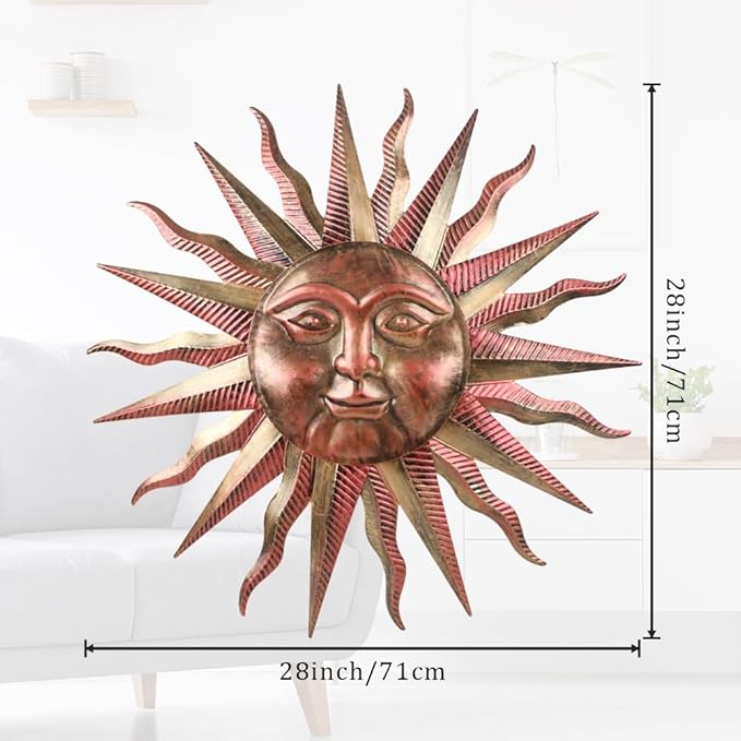 VEWOGARDEN Metal Sun Wall Decor 28" Large Outdoor Hanging Wall Art for Patio Farmhouse Garden Living Room Bedroom Decorations, Copper