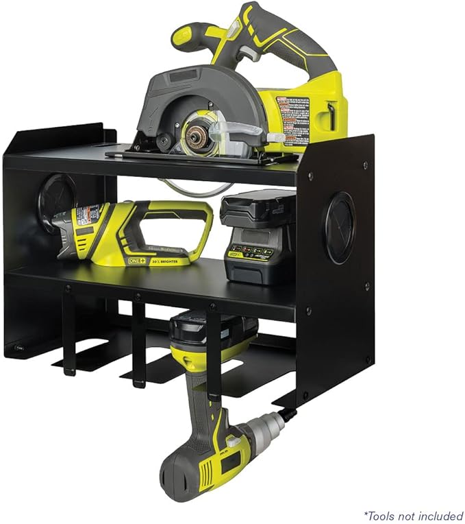 Montezuma 4-Bay Steel Power Tool Holder and Organizer Storage Rack and Shelf