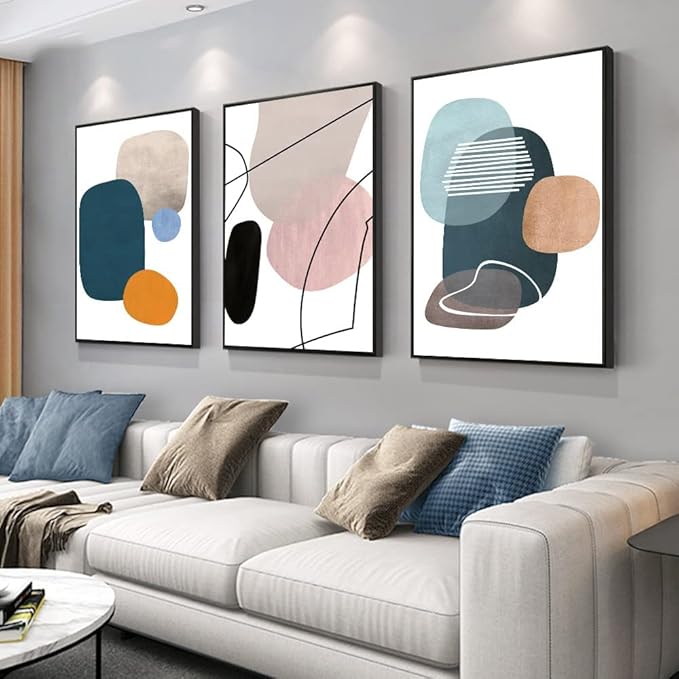 MPLONG Wall Art 3 Pieces Of Framed Decorative Paintings Abstract Simple Orange