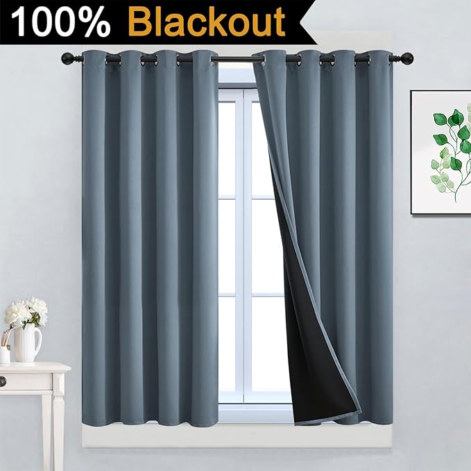 Yakamok 100% Blackout Lined Panels, Room Darkening Thermal Insulated Blackout