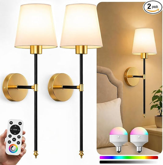 IRONPAX Wall Sconces Battery Operated Set of 2, Wireless Rechargeable Wall