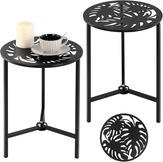 Party Zealot Set of 2 Small Round Metal Side Tables, 13-Inch Black Outdoor End Tables for Patio, Balcony, Porch or Garden â Weather-Resistant Corner Coffee Table for Small Spaces & Indoor Plant Stand
