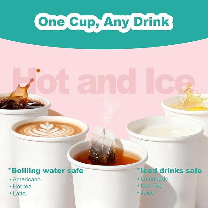 Coolcap 12 oz 300 Pack Disposable Coffee Cups, Bulk White Disposable Paper Cups, Coffee Cups for Hot Tea, Chocolate and Cold Drinks