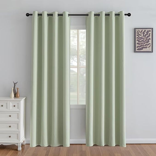 IGEMAEVE Sage Green Curtains 84 Inch Length 2 Panels Set, Light Filtering