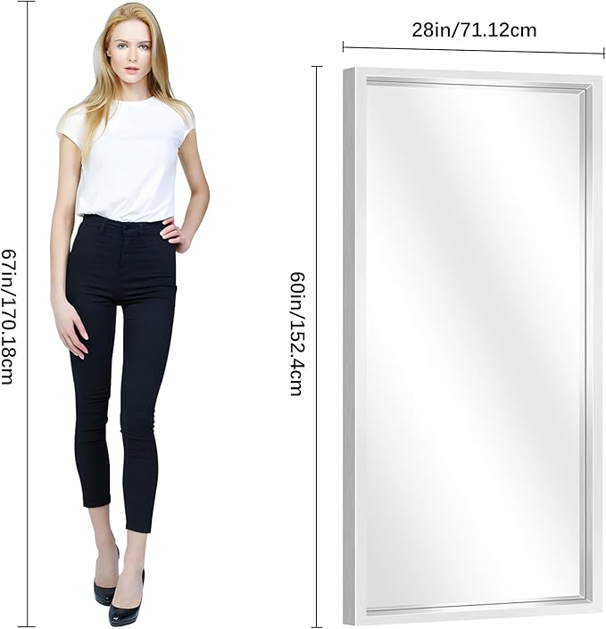 60"x28" Brushed Silver Bathroom Mirror, Large Rectangular Mirror