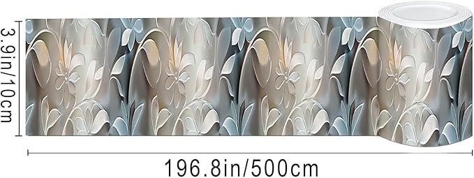 IVN Wallpaper Border Peel and Stick Wall Accent PVC Embossed Silver Floral