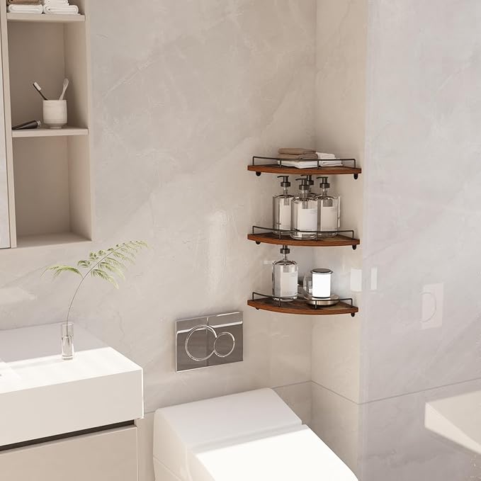 Trwcrt Corner Shelf Wall Mounted Set of 3, Floating Wall Shelves Rustic Wooden