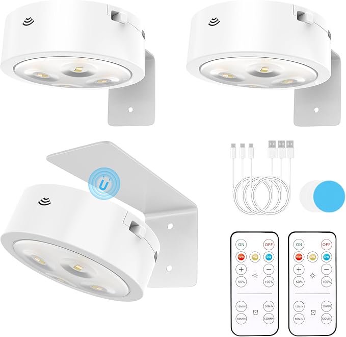 3 Pack Picture Lights for Wall, Rechargeable Battery Operated wall lights