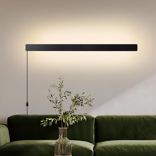 KELUOLY Modern Plug in Wall Lights, 31.4 inch Frosted Black LED Long Wall Sconce
