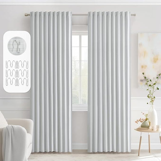 MIULEE Greyish White Back Tab Blackout Curtains 72 Inches Long 2 Panels Set