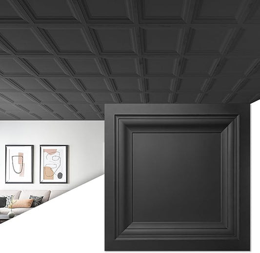 Art3d 24-Pack Square Drop Ceiling Tile 2ft x 2ft in Black, PVC Ceiling Panel 24