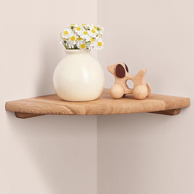 Gieanoo Corner Floating Shelf 9inch Solid Oak Wood Floating Corner Shelf